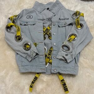 Rare Unique Denim Jean Jacket W/ Yellow Ribbon Women Light Blue One Size